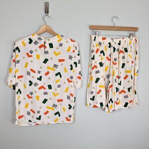 Top Shorts Set 10 Multicolor Geometric Vintage 80s 90s Funky Bermuda Cream Work